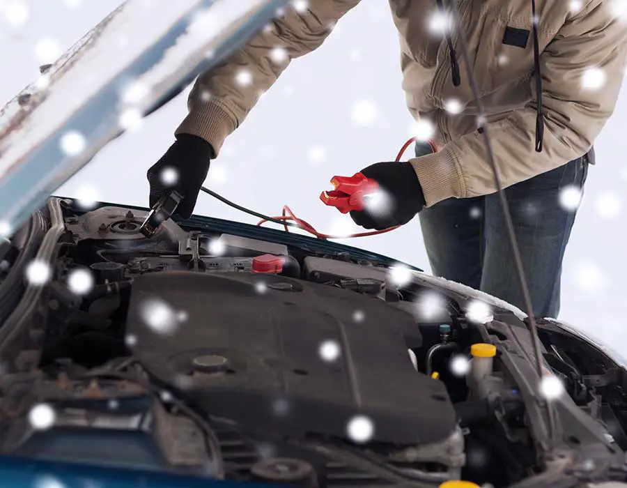 a car engine in cold weather