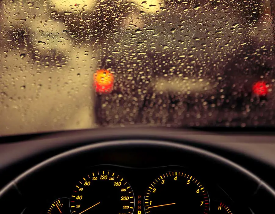 car driving in the rain